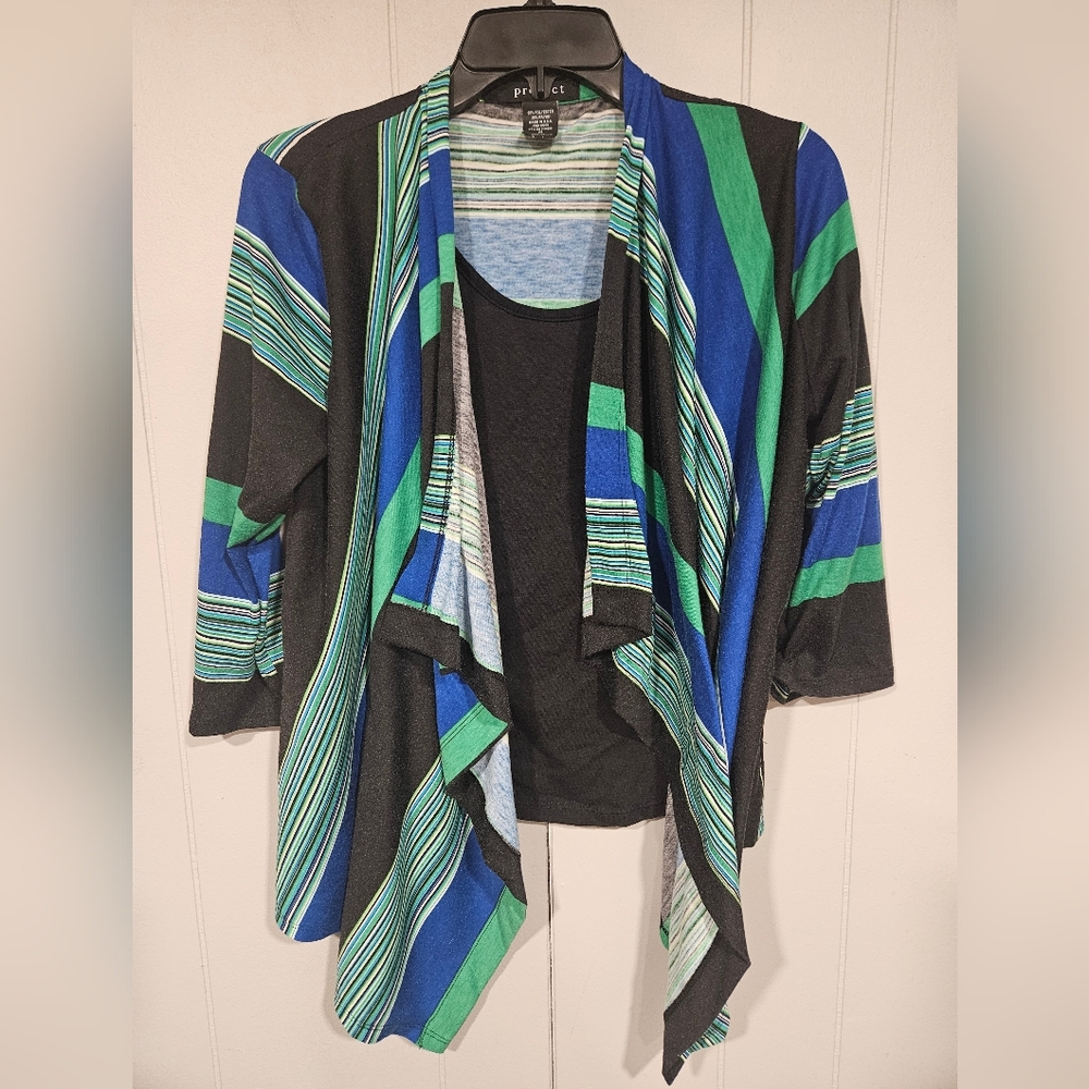 Project Blue Green Black Cardigan Pullover Tank Combo Medium Pieces Are Attached